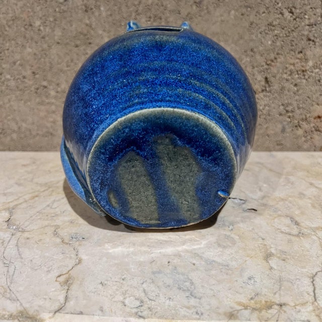 Blue 1970s Blue Cat Piggy Bank Art Pottery Coin Bank For Sale - Image 8 of 8