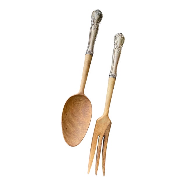 Vintage French Sterling Silver Salad Tongs- 2 Pieces For Sale