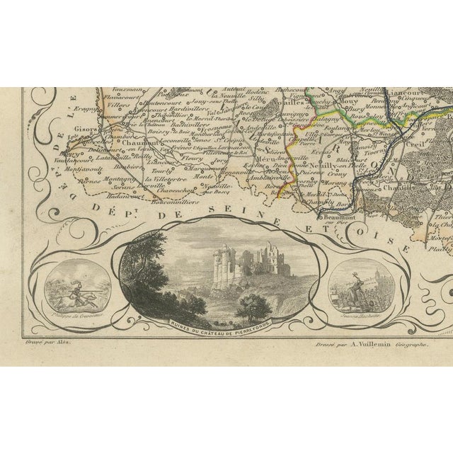 Paper Antique Decorative Map of Oise by Vuillemin, France, 1850 For Sale - Image 7 of 10