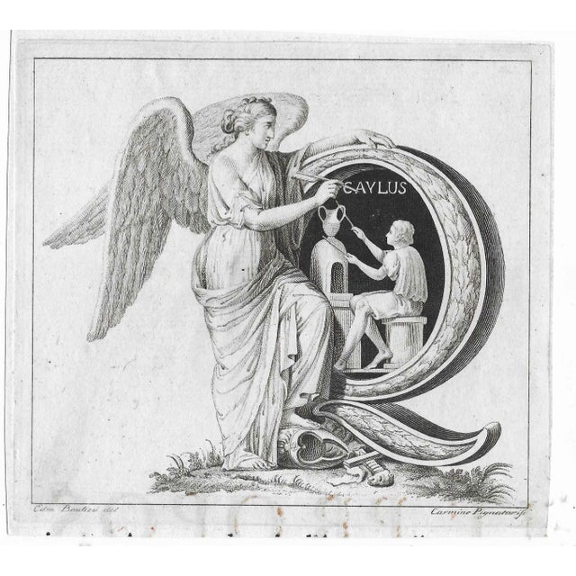 Antique Italian engraving of a historiated initial Q.