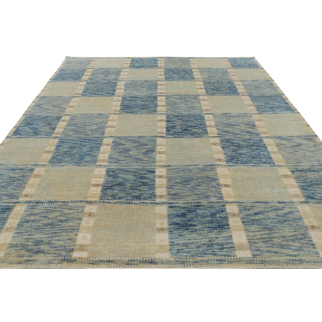 Rug & Kilim Rug & Kilim’s Scandinavian Style Rug in Blue and Cream With Geometric Patterns For Sale - Image 4 of 8