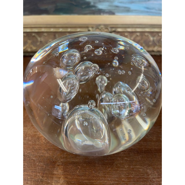 Vintage Mid-Century Modern Clear Glass Paperweight With Controlled Bubbles For Sale - Image 10 of 11