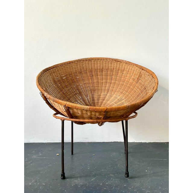 Vintage MCM Woven Rattan Bowl Chair For Sale - Image 4 of 11