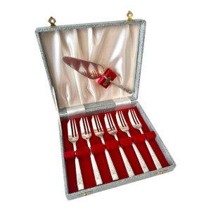 Silver Plate Dessert Forks with Server in Box - Set of 7
