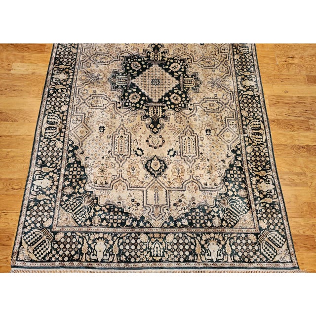 Vintage Indian Silk Rug, Hand-Knotted Geometric Design, 6' x 9' For Sale - Image 10 of 15