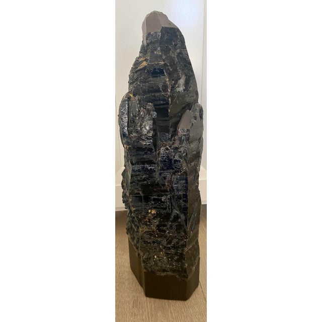 Large Dark Smoky Quartz Rock Crystal Natural Sculpture on Wooden Base For Sale - Image 11 of 11