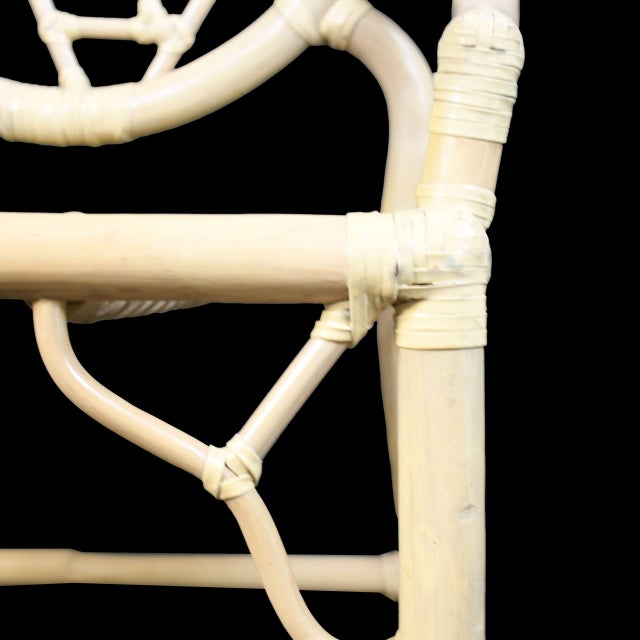 Late 20th Century Set of 5 Ice Crackle Blonde Rattan Dining Chairs For Sale - Image 5 of 6