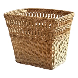 Mid-20th Century Boho Rectangular Wicker Wastepaper Basket For Sale