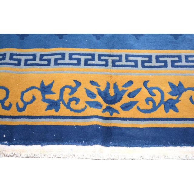 Blue Vintage Chinese Art Deco Hand Knotted Wool Rug, 8'x15'4'' For Sale - Image 8 of 9