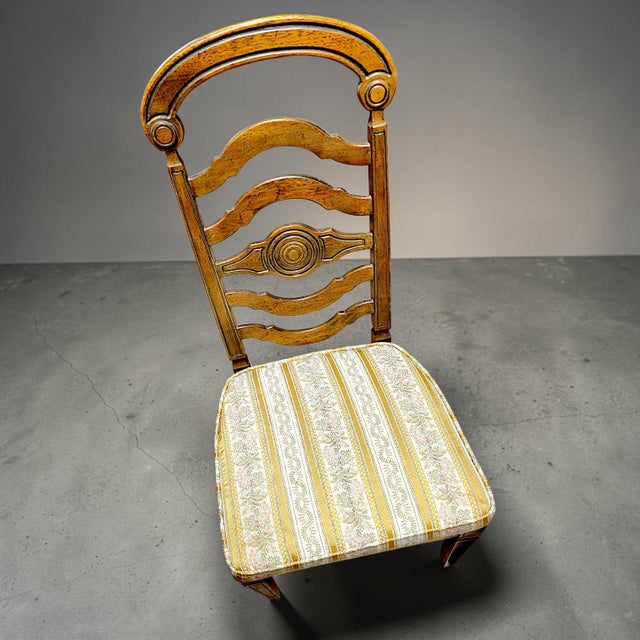 Rare 1966 Thomasville Formal Ladderback Style Dining Chairs Original Yellow Patterned Upholstery For Sale In Palm Springs - Image 6 of 16