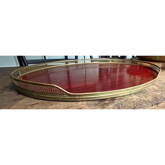 Mid-Century Modern Mid Century Italian Brass and Rosewood Serving Tray in the Manner of Aldo Tura For Sale - Image 3 of 8
