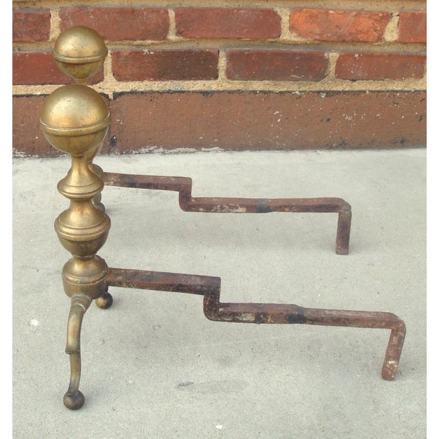 Antique Colonial Brass Ball Fireplace Andirons Pair Chairish