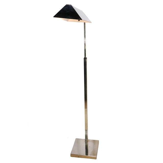 Chic adjustable pharmacy style reading lamp, having an unusual squared stock vertical standard, and horizontal arm, a...