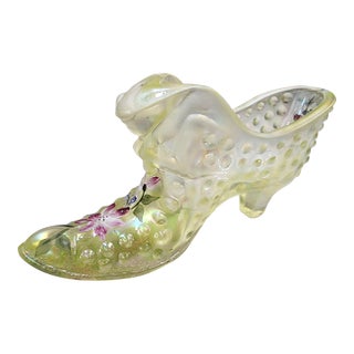 1940s Hand Painted Fenton Glass Slipper For Sale
