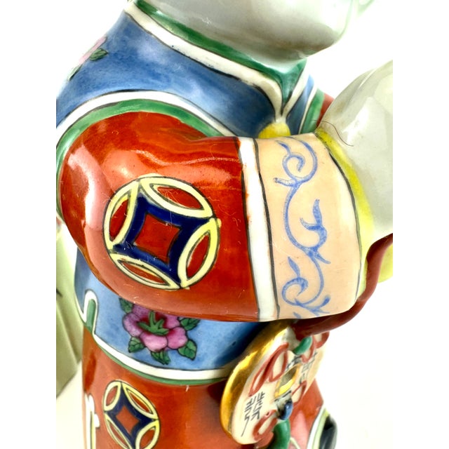 Ceramic Vintage Asian Famille Rose Porcelain Figures, Republic Period Style, a Pair For Sale - Image 7 of 12