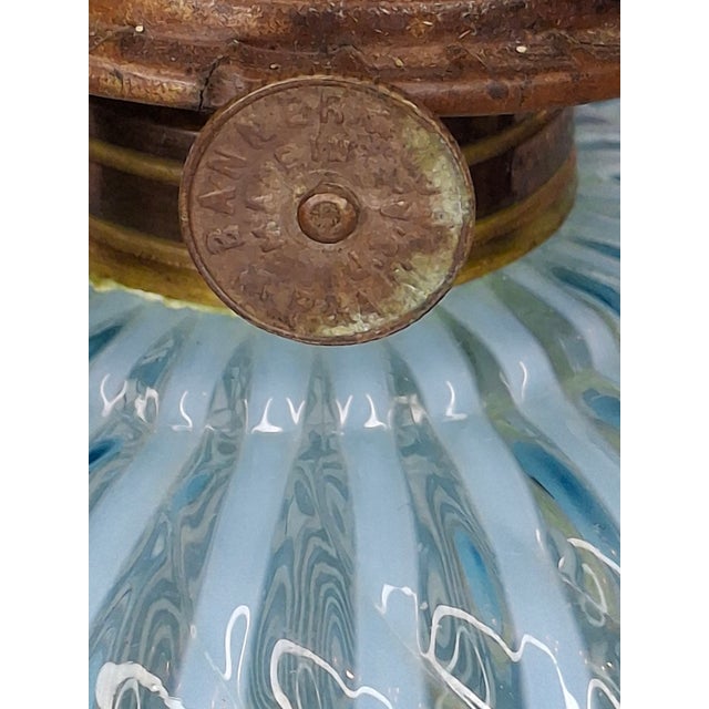 Late 19th Century Rare Thuro Collection Sheldon Swirl Opalescent Kerosene Oil Lamp Blue Reverse For Sale - Image 11 of 18