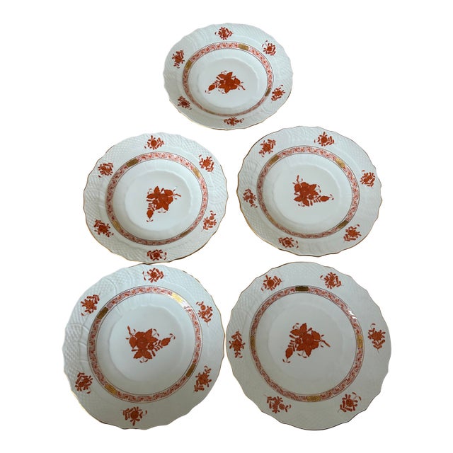 Vintage Herend Hungary Chinese Bouquet Rust Salad Plates - Set of 5 For Sale