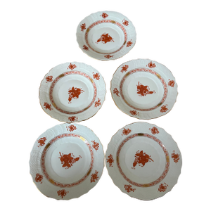 Vintage Herend Hungary Chinese Bouquet Rust Salad Plates - Set of 5