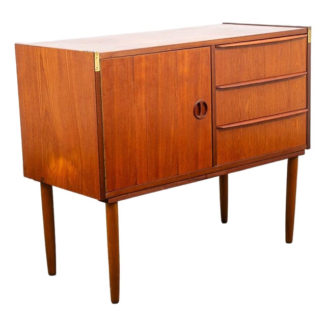 Mid Century Danish Modern End Table Side Entryway Teak 3 Drawers Wood Cabinet For Sale