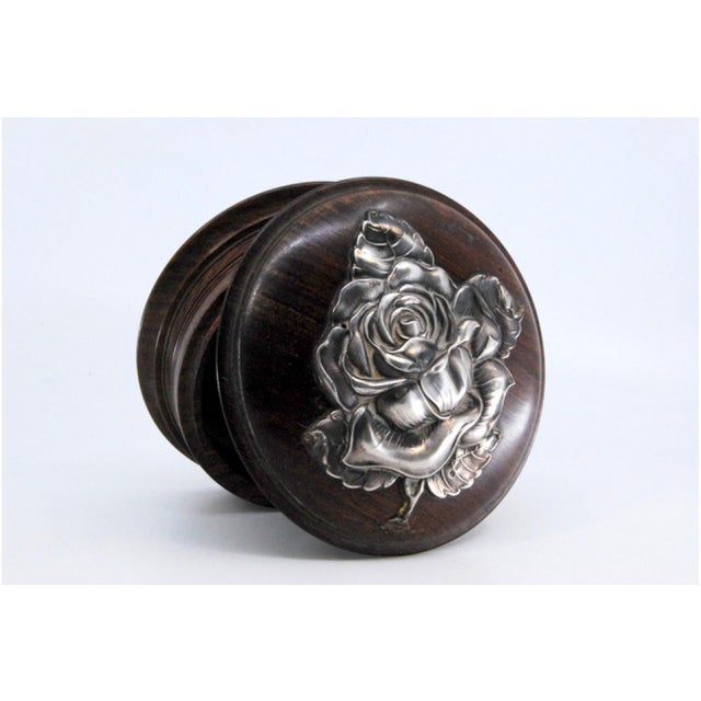 Rosewood Jewelry Box with Rose Silver Embossed Lid For Sale - Image 3 of 11