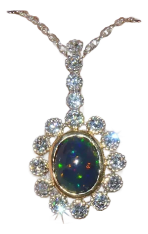 Certified Natural 2.77CTS VS F Diamond Black Opal 18K Solid Gold Pendant Necklace