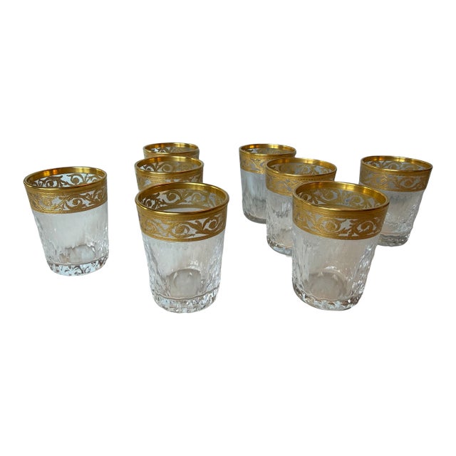 Early 20th Century Saint-Louis “Thistle Gold” Crystal Cordial Glasses – Boxed Set of 8 For Sale