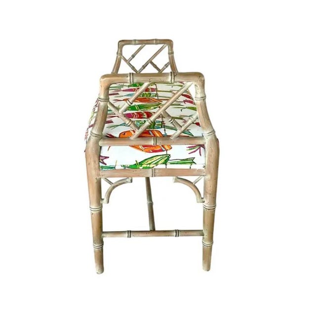 Late 20th Century Vintage Faux Bamboo Upholstered Bench, Hollywood Regency, Mid 20th Century For Sale - Image 5 of 12