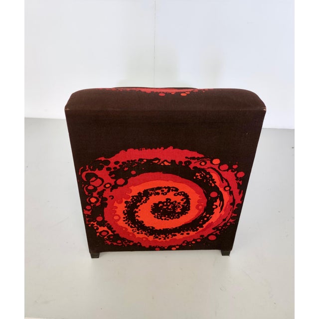 Wood Italian Brown Lounge Chairs with Orange Red Spiral Motifs, 1970s, Set of 4 For Sale - Image 7 of 15