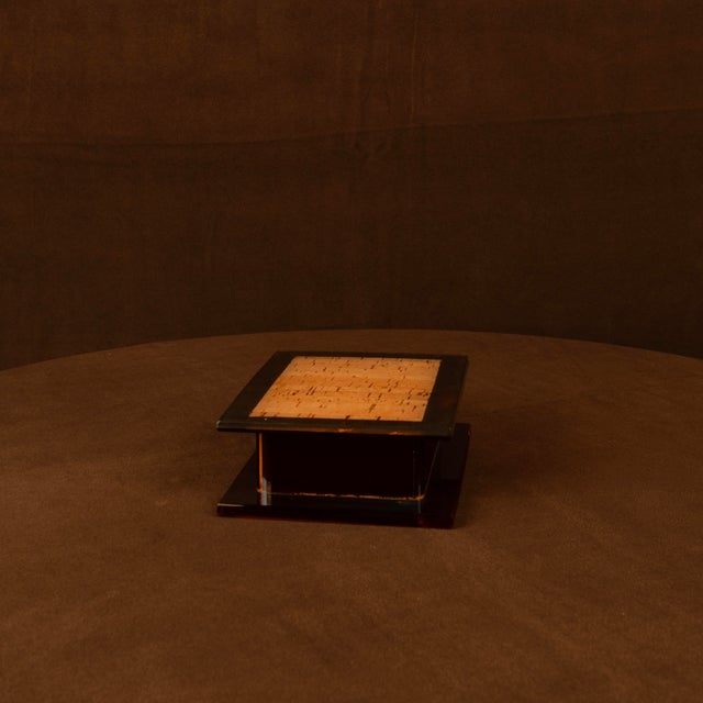 Wood Italian Smoked Acrylic Glass and Natural Cork Jewellery Box, 1970 For Sale - Image 7 of 18