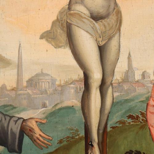 Christ Crucified with Saints, Oil on Hardboard, 1500s For Sale - Image 8 of 12