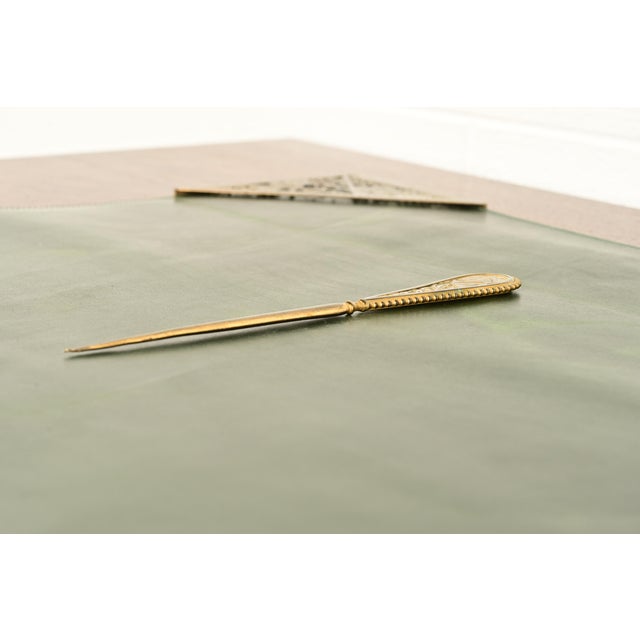 Art Deco Tiffany Studios New York Grapevine Bronze Doré and Favrile Slag Glass Letter Opener For Sale - Image 3 of 11