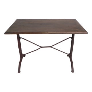 Bistro Table with Oak Top on a Cast Iron Frame, 1930s For Sale