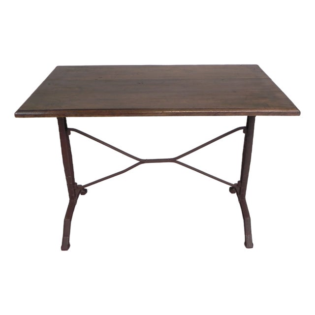Bistro Table with Oak Top on a Cast Iron Frame, 1930s For Sale