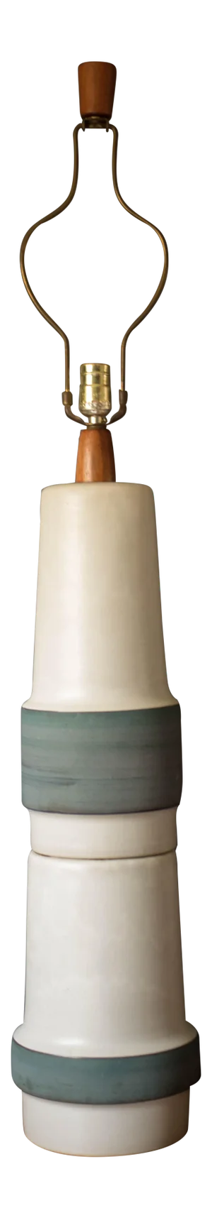 Mid Century Double Stacked Stoneware Pottery Lamp by Martz