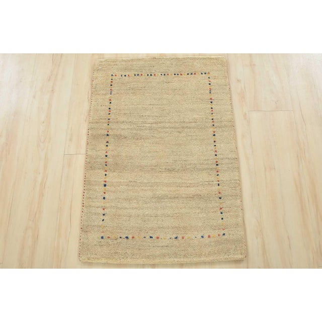 Contemporary Gabbeh Rug 1’11” X 2’10” Beige Wool Contemporary Hand-Knotted Carpet For Sale - Image 3 of 9