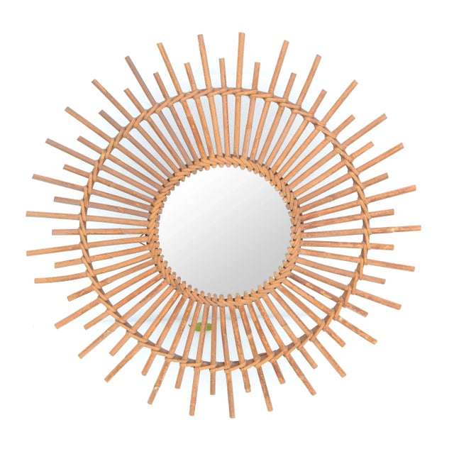 Bohemian Chic French Handcrafted Round Ficks Reed & Woven Wicker Wall Mirror For Sale - Image 10 of 13