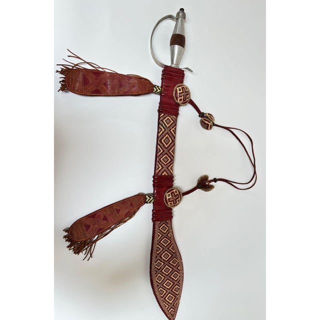 Mandinka Ceremonial Sword With Decorated Red Leather Scabbard West Africa 1950 For Sale - Image 4 of 15
