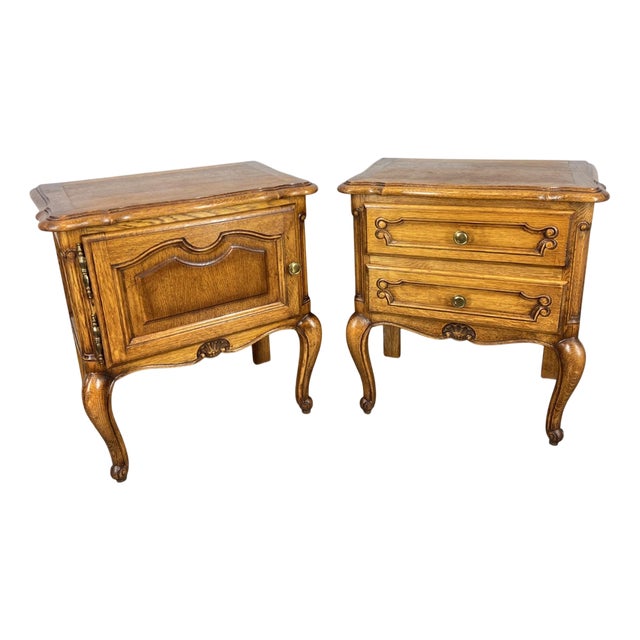 French Louis XVI Style Oak Bedside Tables, Set of 2 For Sale