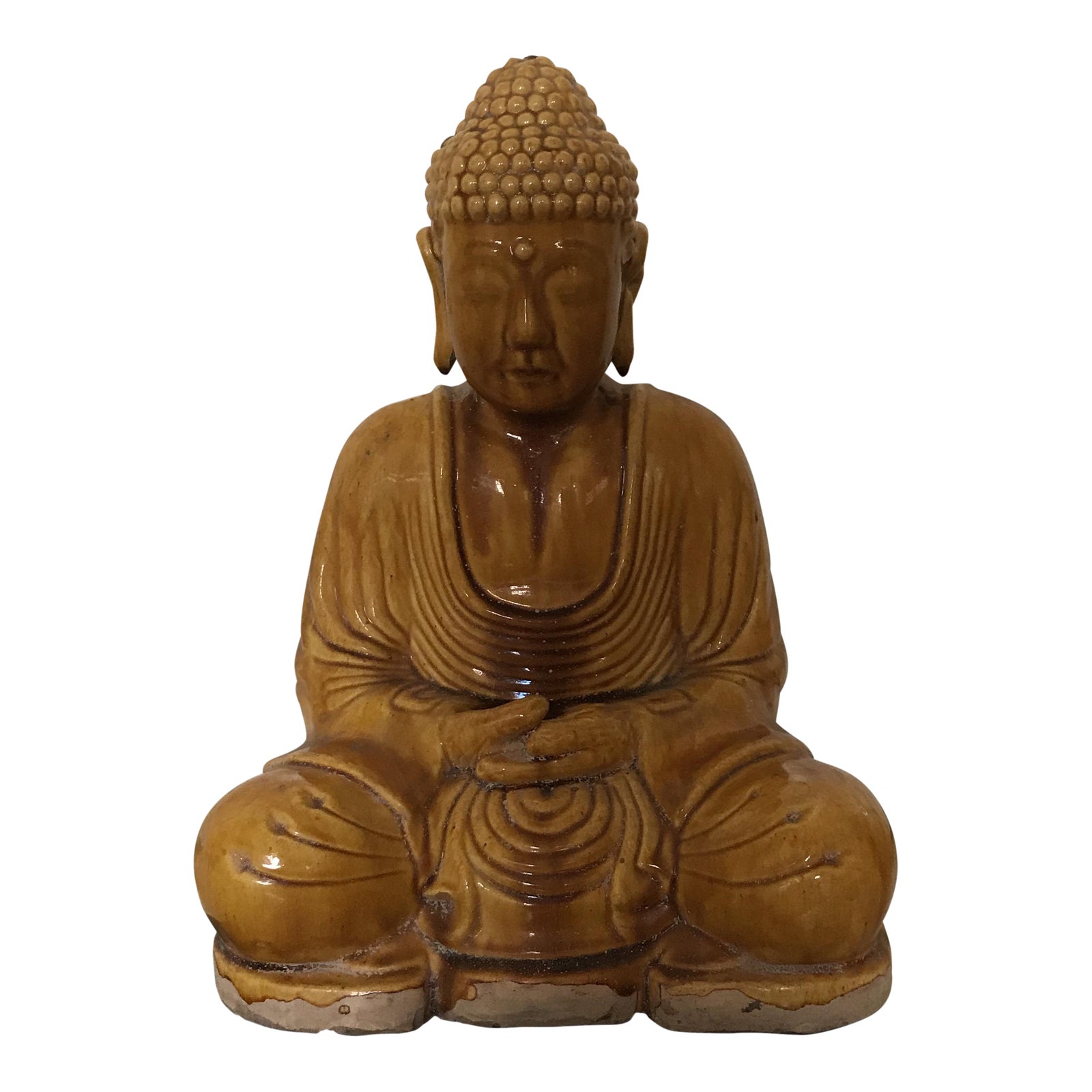 Marigold Chinese Majolica Glaze Drip Seated Mediation Buddha Statue