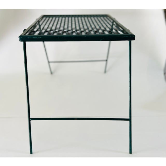 70's Midcentury Modern Mesh Top Outdoor Table, Foot print dimensions 17h x 27.5L x 16.0W. No makers mart. Hunter Green