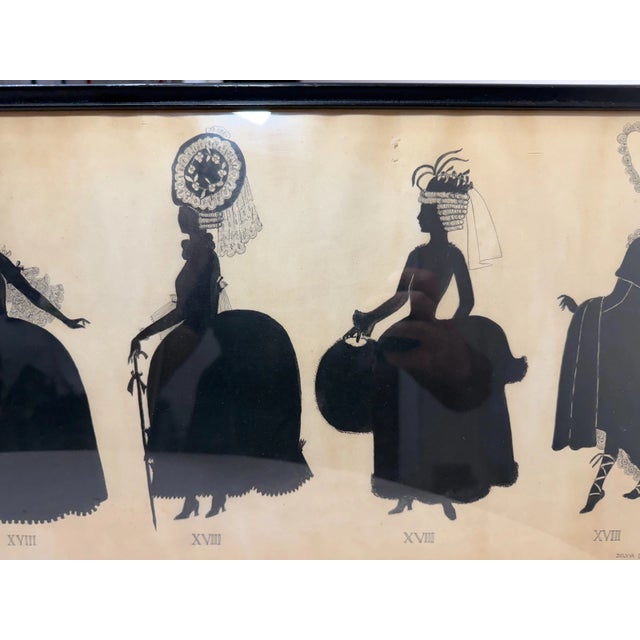 19th Century Large Antique 1800's Victorian Fashion Lady Original Silhouette Art Ink Drawing For Sale - Image 5 of 14