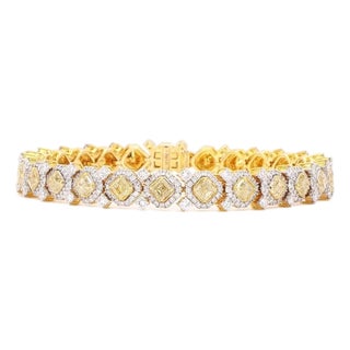 3.99 Carat Round Brilliant Cut White Diamond Yellow Diamond Gold Bracelet For Sale