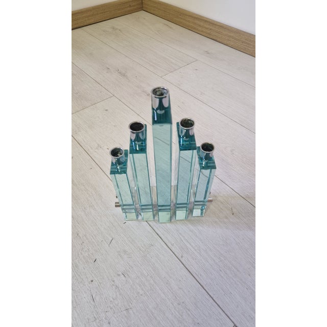Blue Candlestick in Glass and Chromed Brass with Gallotti and Root from Gallotti & Radice, 1960s For Sale - Image 8 of 12
