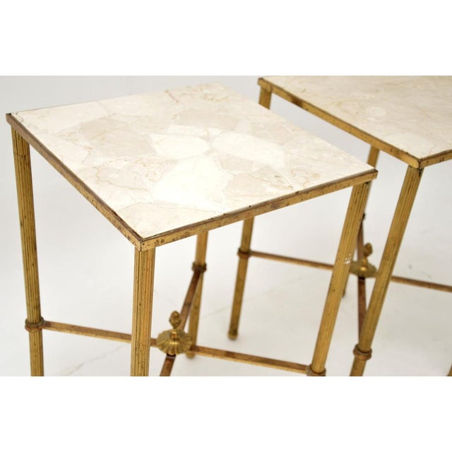 Metal Vintage French Brass and Marble Side Tables, 1960, Set of 2 For Sale - Image 7 of 11