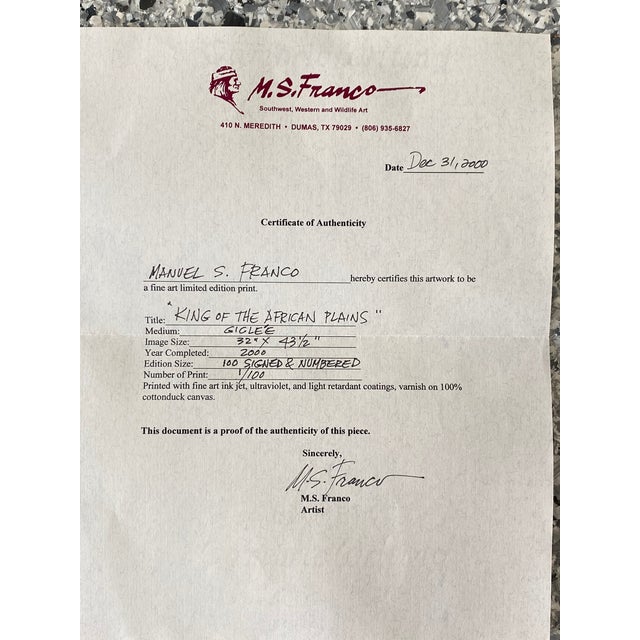 Textile Mid 20th Century Limited Edition Canvas Elephant "King of the African Plains", Framed For Sale - Image 7 of 8