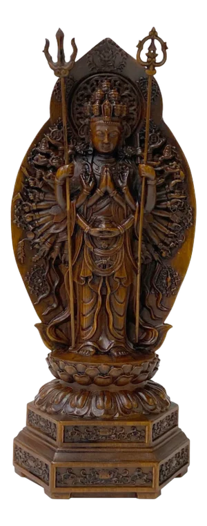 Chinese Brown Guan Yin Tara Bodhisattva Avalokitesvara Wood Statue