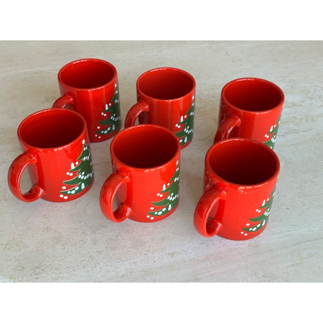 1980s 1980s Waechtersbach Christmas Tree Mugs – Set of 6 Red Stoneware For Sale - Image 5 of 6