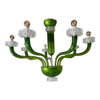 Green Murano Glass Chandelier with Trasparent Rostrato Boubeches by Simoeng For Sale