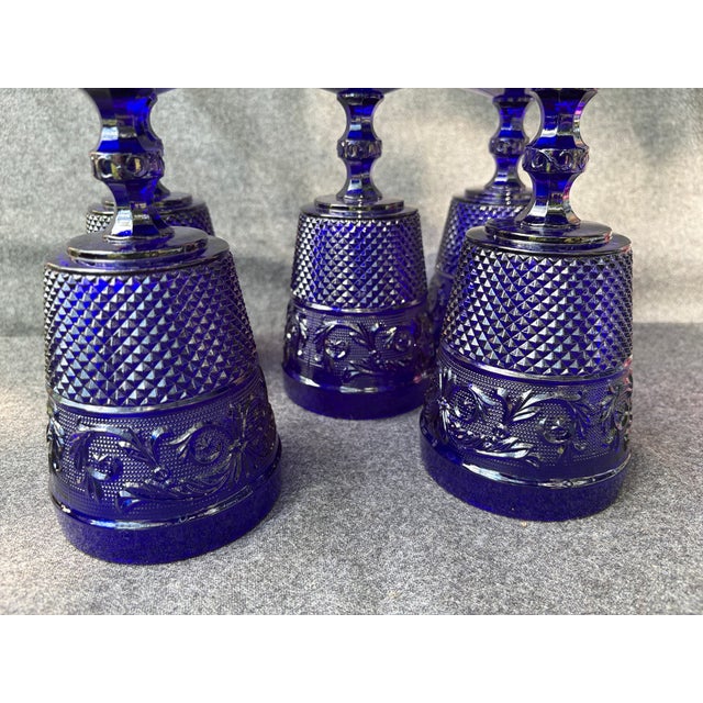 Vintage Cobalt Blue Goblets Set of 5 For Sale - Image 15 of 16