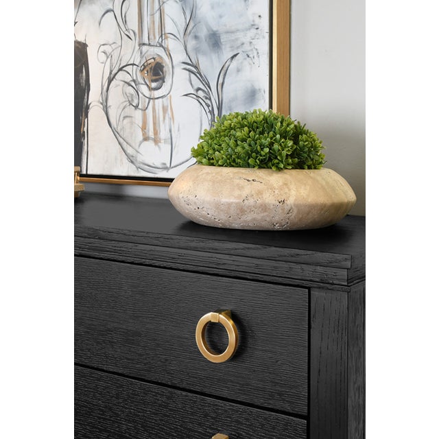 Black Matthew Izzo Home Richmond Black Oak Four Drawer Console Table With Caned Open Shelf and Brass Drawer Pulls For Sale - Image 8 of 9